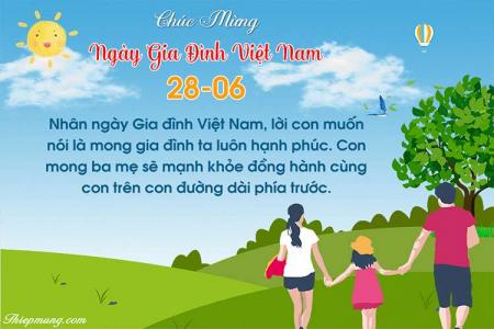 Thiệp gia đình hạnh phúc mừng Ngày gia đình Việt Nam