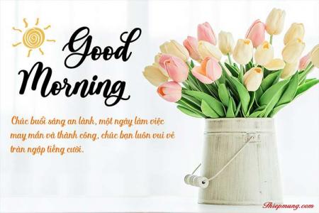 Thiệp chào buổi sáng Good Morning đẹp với hoa tulip
