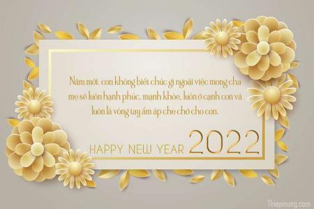 Thiệp hoa vàng chúc mừng năm mới 2022
