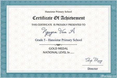 Giấy chứng nhận thành tích Certificate of Achievement đơn giản lịch sự
