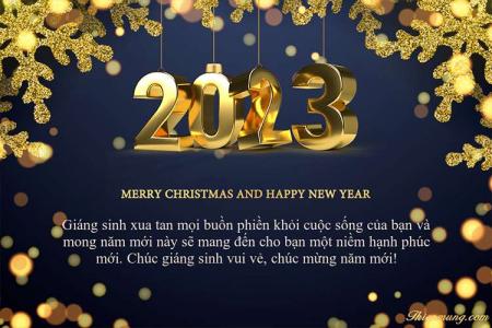 Miễn phí thiệp Merry Christmas And Happy New Year 2023 vàng sang trọng