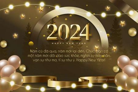 Hình ảnh chúc mừng năm mới 2024 cho khách hàng nền vàng sang trọng