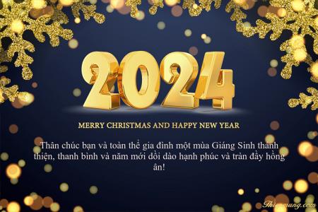 Miễn phí thiệp Merry Christmas And Happy New Year 2024 vàng sang trọng