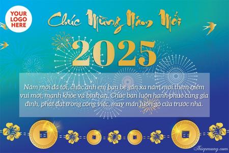 Mẫu thiệp chúc tết chúc mừng năm mới 2025 cho công ty nền xanh