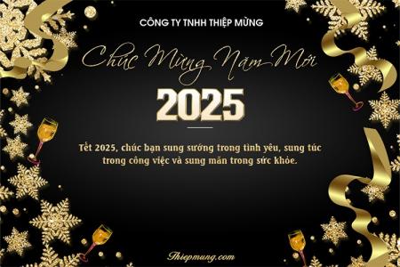 Lời chúc mừng năm mới 2025 trang trí nền và chữ vàng sang trọng