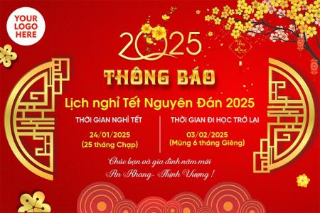 Mẫu thông báo lịch nghỉ tết  cho các trường học, trung tâm giáo dục năm 2025