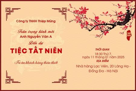 Tạo thiệp mời tất niên cuối năm mẫu hoa đào