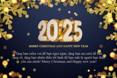 Miễn phí thiệp Merry Christmas And Happy New Year 2025 vàng sang trọng