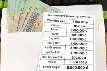 Ảnh chế Tết: Chế ảnh bảng lương thưởng Tết Ất Tỵ 2025