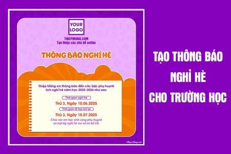 Mẫu thông báo nghỉ hè màu tím dành cho trường học