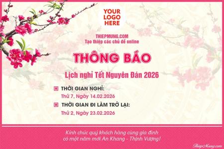 Mẫu thông báo nghỉ Tết 2026 đẹp, trang nhã