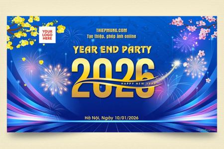 Tạo Backdrop Year End Party cho công ty trực tuyến