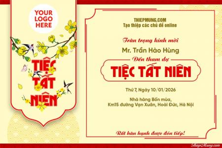Mẫu thiệp mời Tiệc Tất Niên thiết kế đẹp với chim én và hoa mai