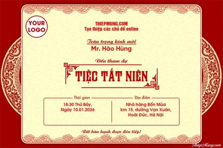 Mẫu thiệp mời tiệc tất niên phong cách truyền thống sang trọng