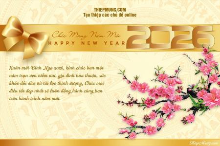 Mẫu thiệp chúc mừng năm mới 2026 nền vàng sang trọng