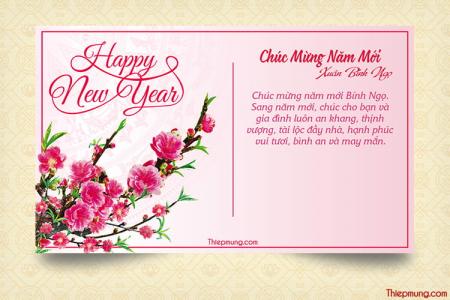 Thiệp Tết hoa đào  chúc mừng năm mới 2026