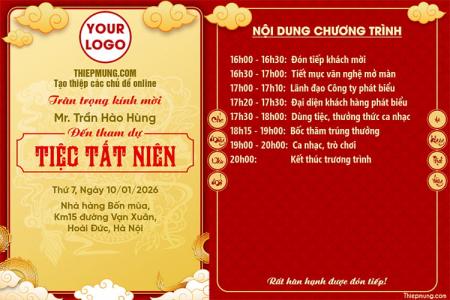 Mẫu thiệp mời Tiệc Tất Niên thiết kế sang trọng mang đậm không khí Tết