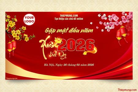 Mẫu backdrop gặp mặt đầu năm mang phong cách truyền thống