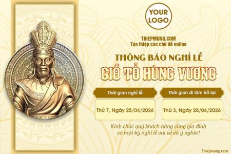 Mẫu banner thông báo nghỉ lễ Giỗ Tổ Hùng Vương nền vàng sang trọng