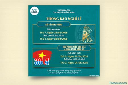 Banner thông báo nghỉ lễ Giỗ Tổ Hùng Vương, 30/4 và 1/5 chuyên nghiệp
