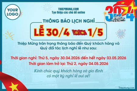 Mẫu thông báo về việc nghỉ lễ 30/4 và 1/5 năm 2026