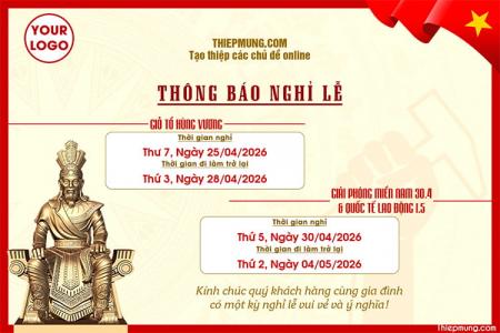 Tạo thông báo nghỉ lễ kết hợp Giỗ Tổ Hùng Vương, 30/4 và 1/5