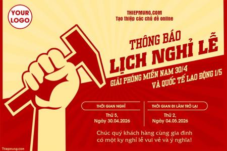 Thông báo lịch nghỉ lễ 30/4 và 1/5 online