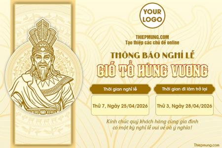 Mẫu banner thông báo nghỉ lễ Giỗ Tổ Hùng Vương nền vàng sang trọng