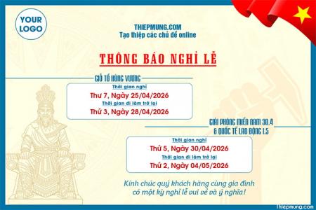 Tạo thông báo nghỉ lễ kết hợp Giỗ Tổ Hùng Vương, 30/4 và 1/5