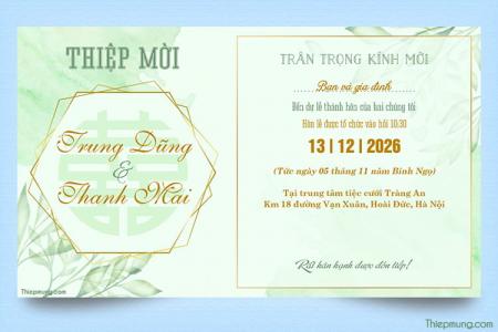 Tạo thiệp cưới màu xanh lá cây độc đáo