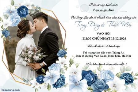 Thiệp mời cưới online mẫu hoa xanh sang trọng, độc đáo