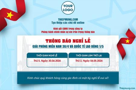 Mẫu thông báo nghỉ lễ 30/4 và 1/5 trang trong và hiện đại