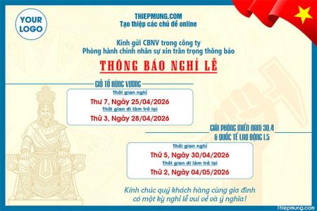 Tạo thông báo nghỉ lễ kết hợp Giỗ Tổ Hùng Vương, 30/4 và 1/5