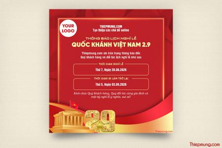 Banner thông báo lịch nghỉ lễ Quốc Khánh Việt Nam 2/9 sang trọng chuyên nghiệp