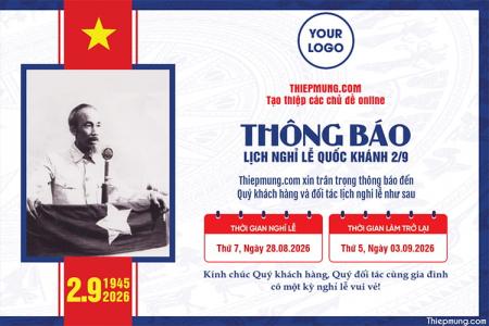 Tạo thông báo lịch nghỉ lễ Quốc Khánh 2/9 trang trọng và tôn vinh lịch sử