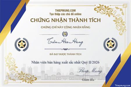 Giấy chứng nhận thành tích nhân viên xuất sắc đẹp mới nhất 2026