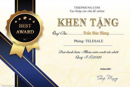 Mẫu giấy khen tặng dành cho cá nhân, nhân viên xuất sắc