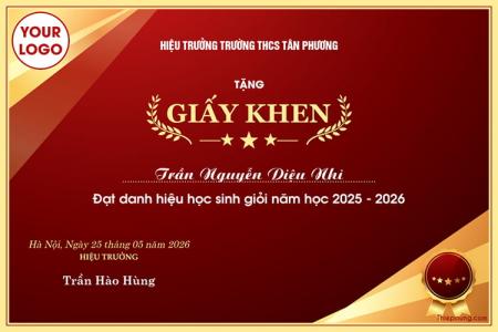 Mẫu giấy khen thưởng học sinh nền đỏ sang trọng chuyên nghiệp