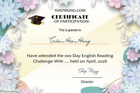 Tạo giấy chứng nhận tham gia Certificate of Participation nền hoa đẹp
