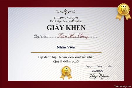 Tạo giấy khen thành tích online miễn phí