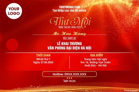 Tạo thiệp mời khai trương nền đỏ với logo công ty