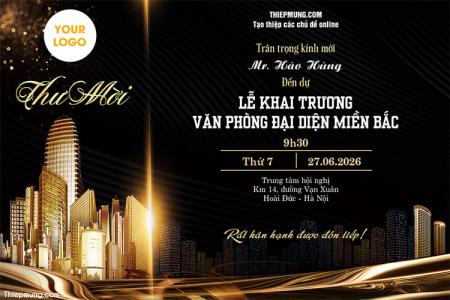 Tạo thiệp mời lễ khai trương công ty vàng sang trọng
