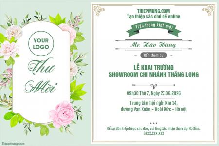 Tùy chỉnh thiệp mời khai trương công ty online miễn phí với lá xanh