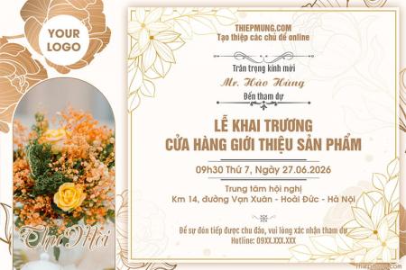 Tạo thiệp mời khai trương cửa hàng online với nền hoa đẹp