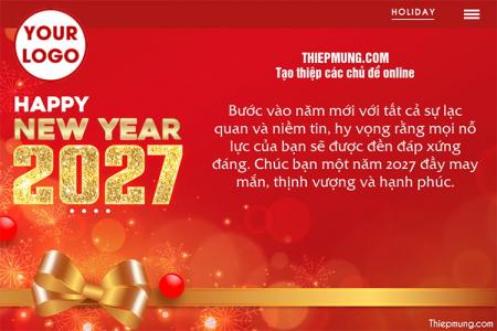 Mẫu thiệp chúc mừng năm mới 2027 lấp lánh với ruy băng