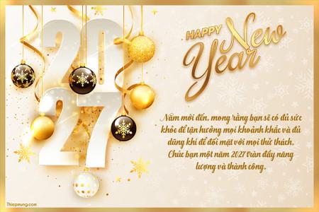 Thiệp chúc mừng năm mới 2027 sang trọng tông vàng ánh kim đẹp mắt