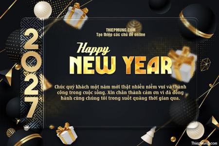 Lời chúc mừng năm mới 2027 trang trí nền và chữ vàng sang trọng