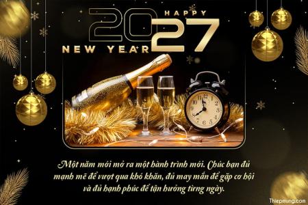 Mẫu thiệp chúc mừng năm mới 2027 sang trọng  sắc vàng ánh kim