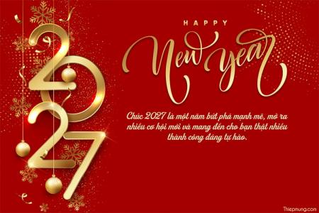 Tạo thiệp chúc mừng Năm Mới 2027 nền đỏ nổi bật
