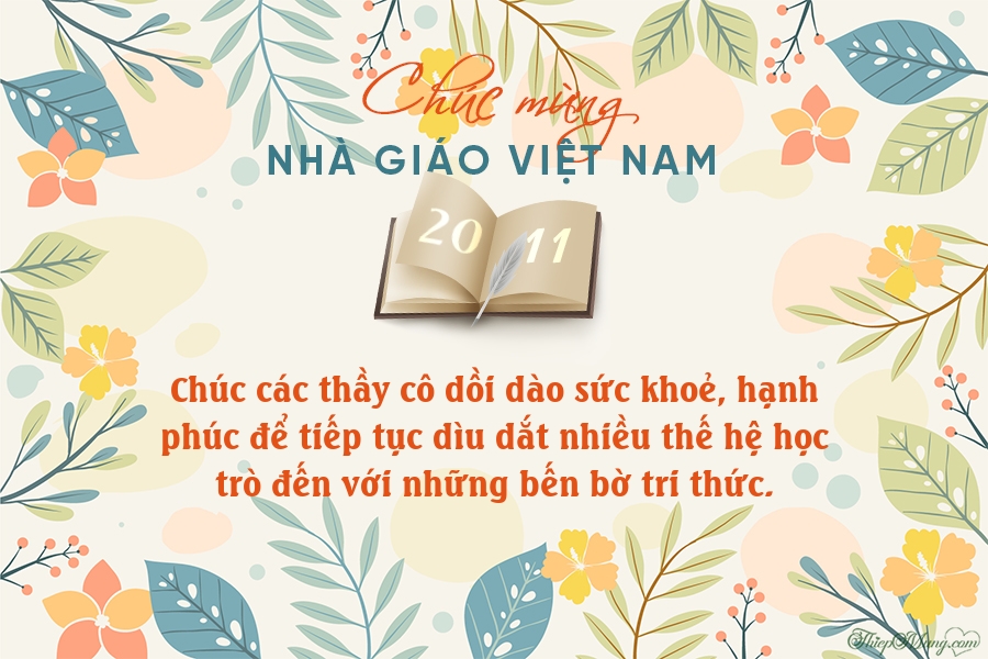 Thiệp chúc mừng 20/11 - Ngày nhà giáo Việt Nam họa tiết hoa đẹp